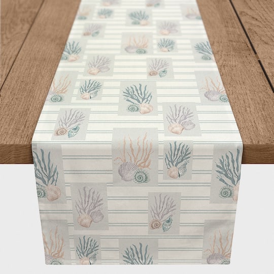 Shell Panels on Stripes Cotton Twill Runner